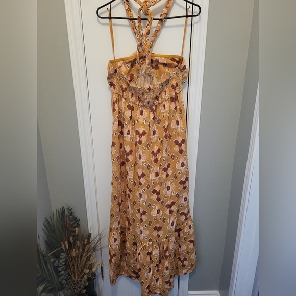 Aerie Linen Blend High Low Halter Maxi Sundress Size Large Yellow,Pink & Red - Picture 11 of 16
